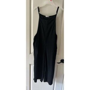 IMAYONDIA Women's Size L Black Long Rompers Wide Leg Baggy Bibs Overalls Pants A